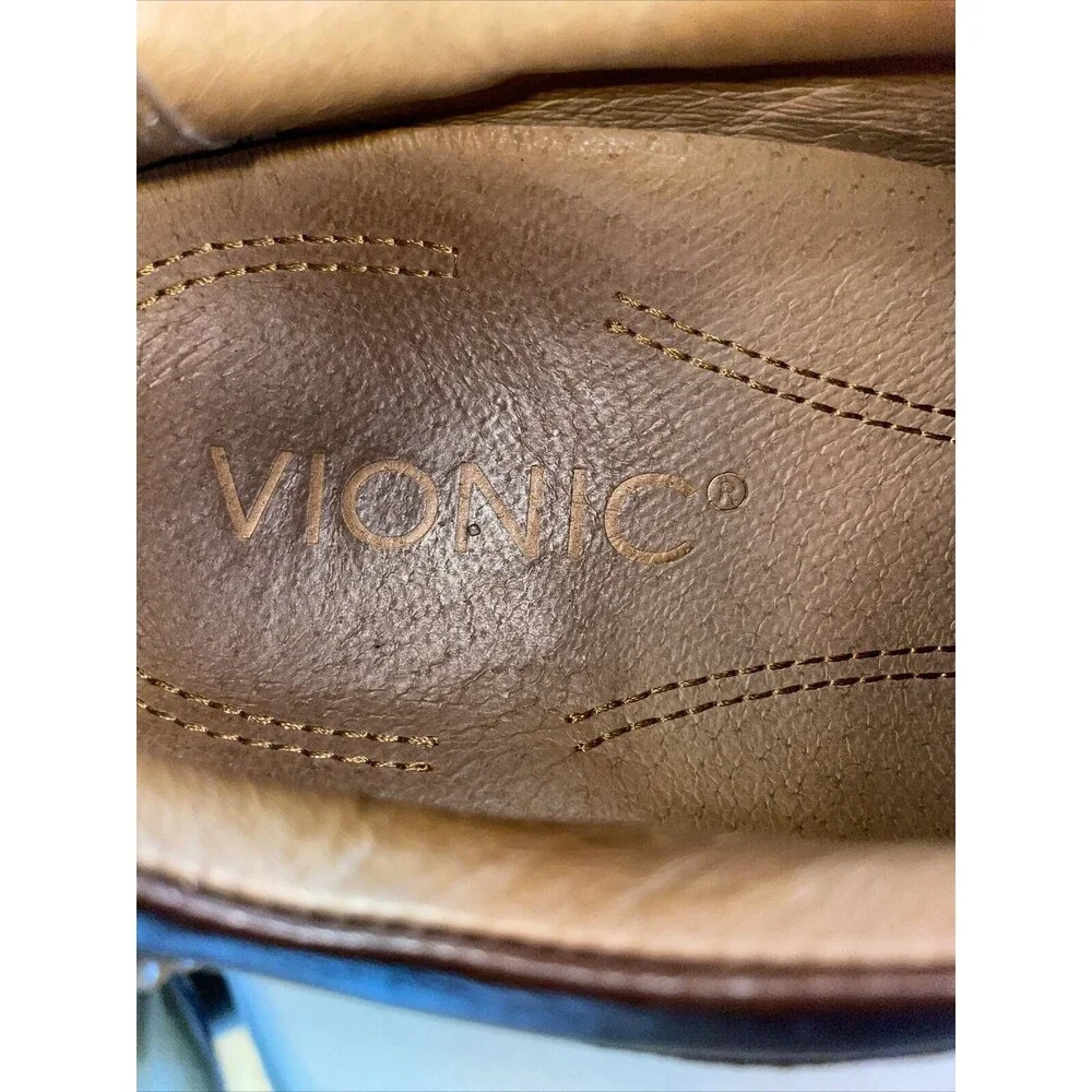 Vionic Captoe Dress Shoes Mens Size 9.5 M Brown Leather Oxfords Block Heels